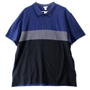 Calvin Klein Men's XXL Blue Gray Black Color Block Short Sleeve Polo Shirt